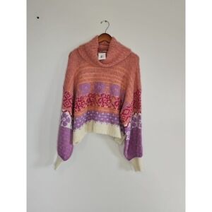 NWT In Loom Women's Fluffy Sweater BEAUTIFUL Pink/ Mauve/Cream Size L